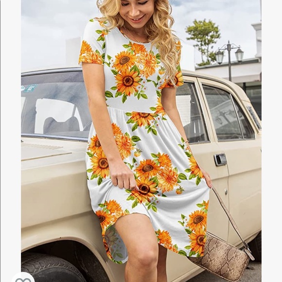 DB MOON Women Summer Casual Short Sleeve Empire Waist Dress with Pockets NWT - Picture 1 of 5